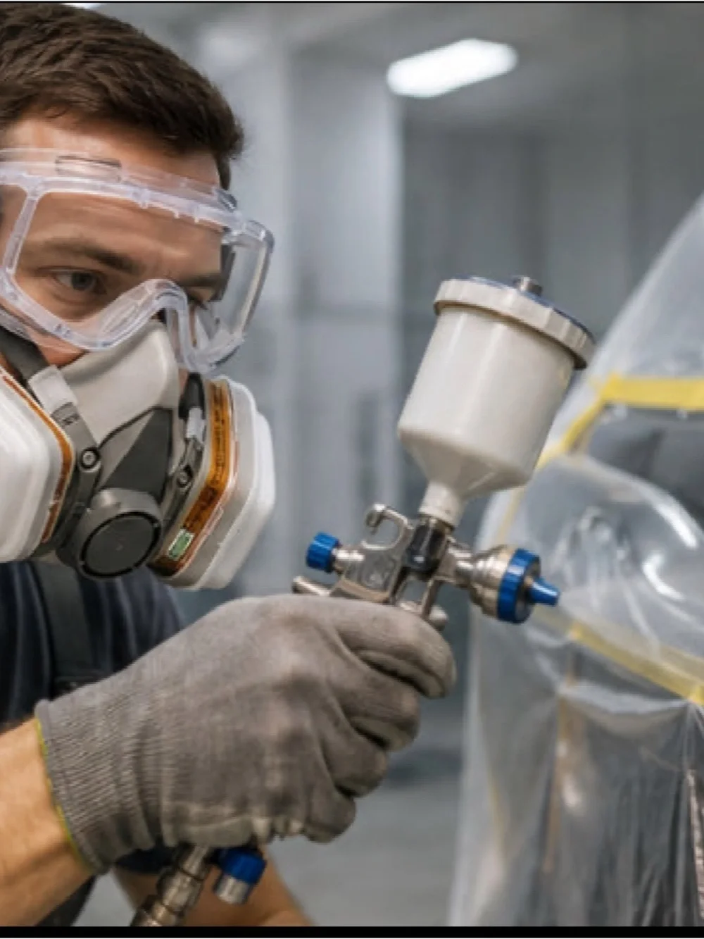 Gray Dual-Filter Respirator Mask with Clear Safety Goggles